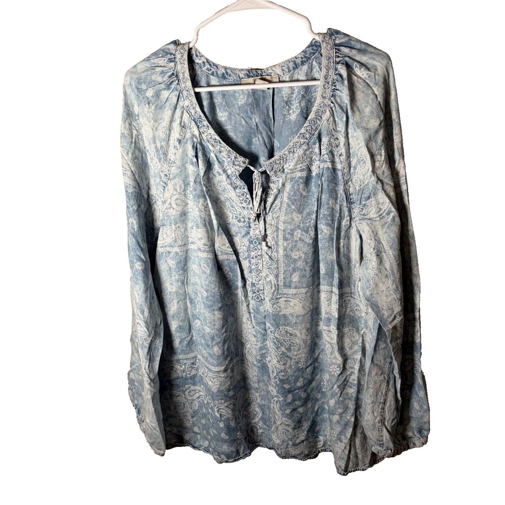 Vintage America Blouse Women's XXL V-Neck Long Sleeve Paisley Printed Top